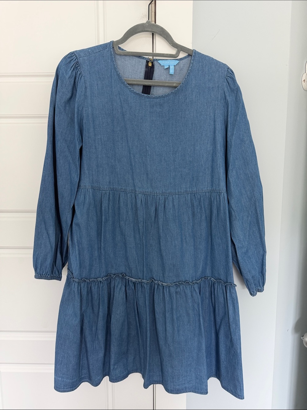 Draper James Chambray Tiered Long-Sleeve Dress - Sz Medium (worn once)